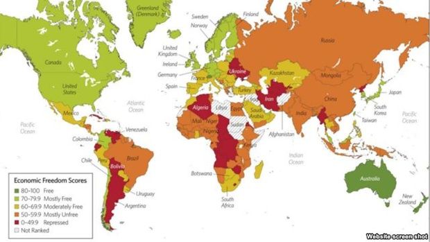 Україна – на 162 місці в рейтингу економічних свобод Україна – на 162 місці в рейтингу економічних свобод