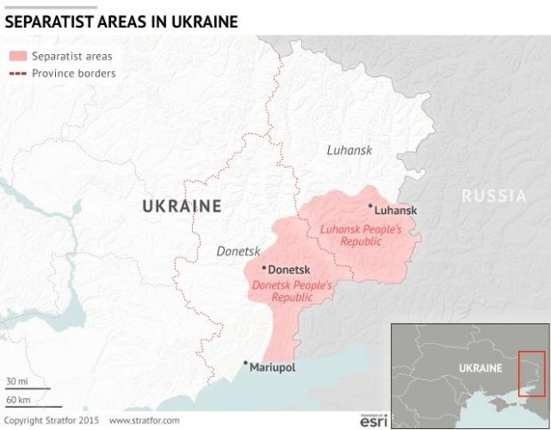 Зона вооруженного конфликта на востоке Украины / stratfor.com Зона вооруженного конфликта на востоке Украины / stratfor.com