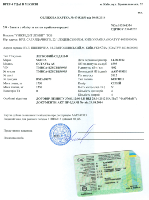 У лізинговій компанії розповіли, чому Шокін їздить на Mercedes з номерами Skoda (документ)