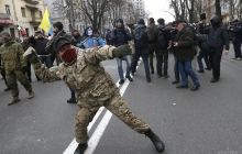 Kyiv demonstrators attack Russian banks as Ukraine marks 'Euromaidan' anniversary