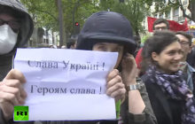 У Франції російським пропагандистам зірвали включення плакатом "Слава Україні!" (відео)