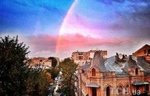 Після тривалої зливи над Києвом розкинулась незвичайна подвійна веселка (фото, відео)