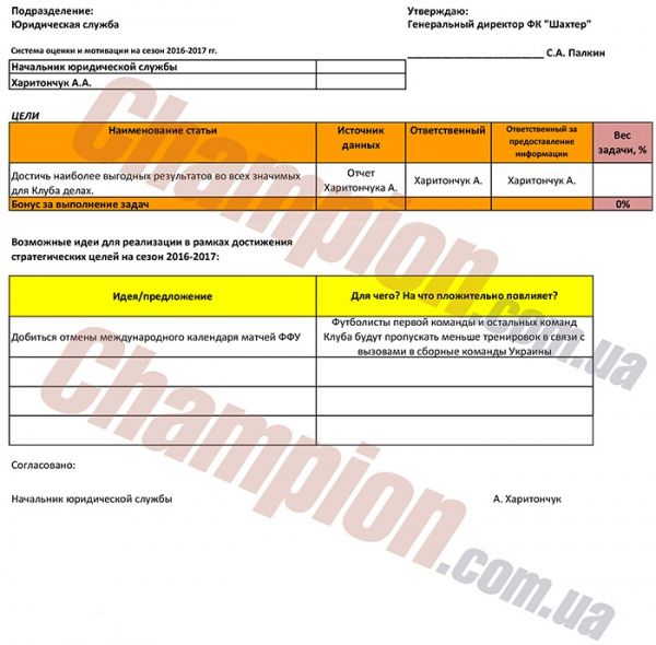 В распоряжение издания попал документ / champion.com.ua В распоряжение издания попал документ / champion.com.ua
