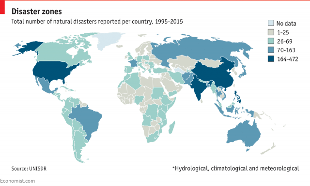 Страны по численности природных катастроф / The Economist