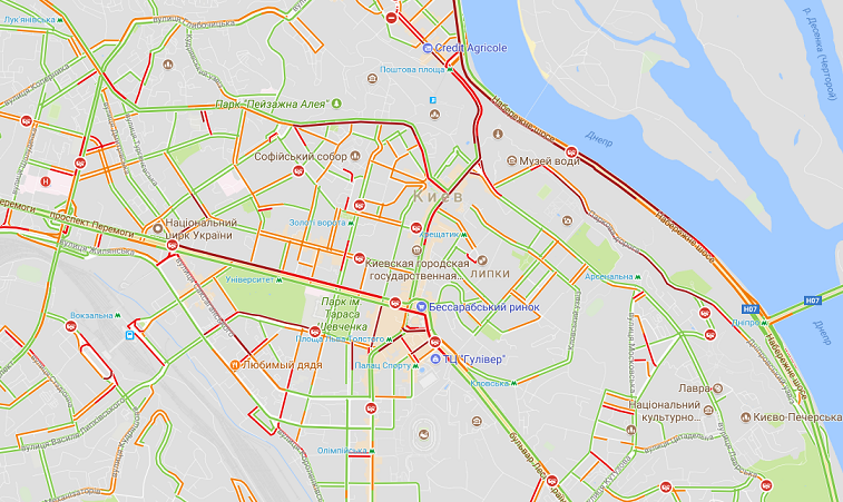 Ситуация на дорогах Киева прямо сейчас / Google