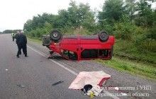 На Тернопільщині внаслідок ДТП, в якому перекинувся мікроавтобус, загинув водій, пасажирка – в реанімації (Фото)