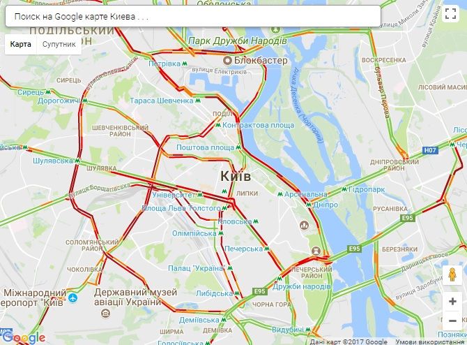 Практично по всьому місту пробки / Скріншот infoportal.kiev.ua Практично по всьому місту пробки / Скріншот infoportal.kiev.ua