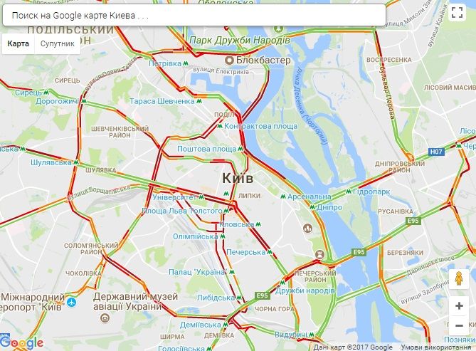 У Києві затори / Скріншот infoportal.kiev.ua У Києві затори / Скріншот infoportal.kiev.ua