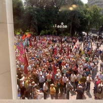 Clashes erupt outside parliament amid rally of miners, veterans of war in Afghanistan