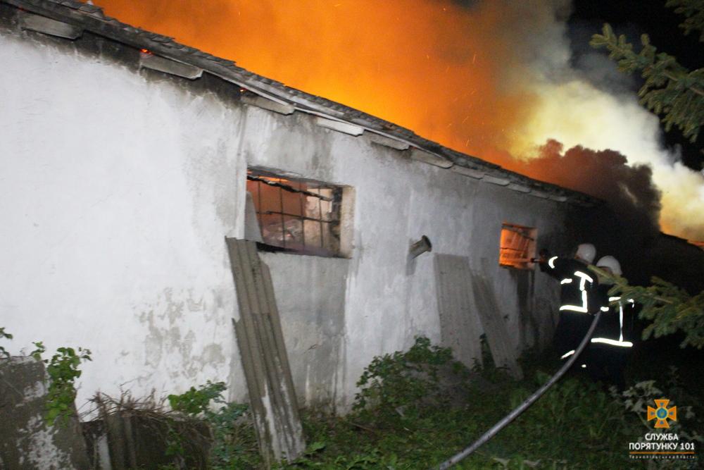 На Тернопільщині рятувальники понад 2 год гасили пожежу складу зернових (Фото)