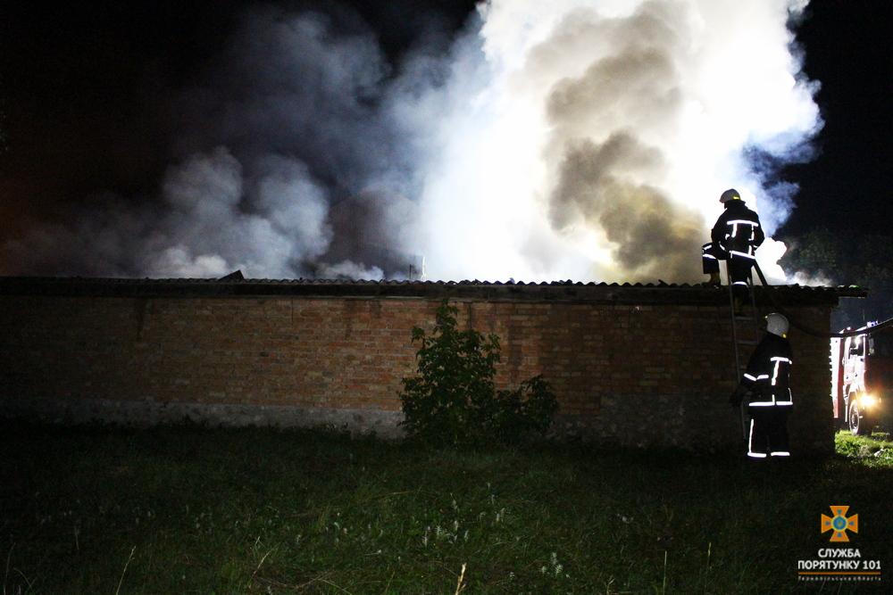 На Тернопільщині рятувальники понад 2 год гасили пожежу складу зернових (Фото)