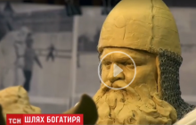 В Киеве появился монумент Илье Муромцу с лицом Вырастюка (фото, видео)