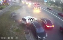 Reckless driver damages three parked cars in high-speed crash in Kyiv (Video)