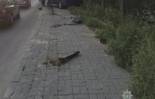 У Тернополі вщент п’яний стажер "взяв покататися" чуже авто з СТО і розтрощив тротуар (фото)