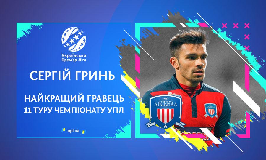 Сергій Гринь - кращий гравець 11-го туру УПЛ / upl.ua Сергій Гринь - кращий гравець 11-го туру УПЛ / upl.ua