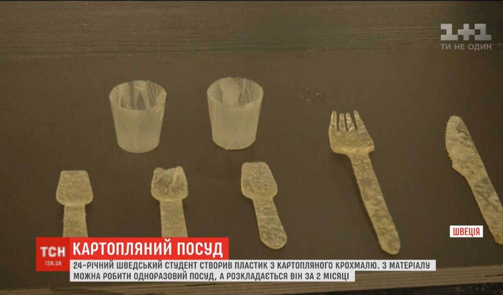 Шведский студент создал экологически чистый пластик / скриншот видео ТСН