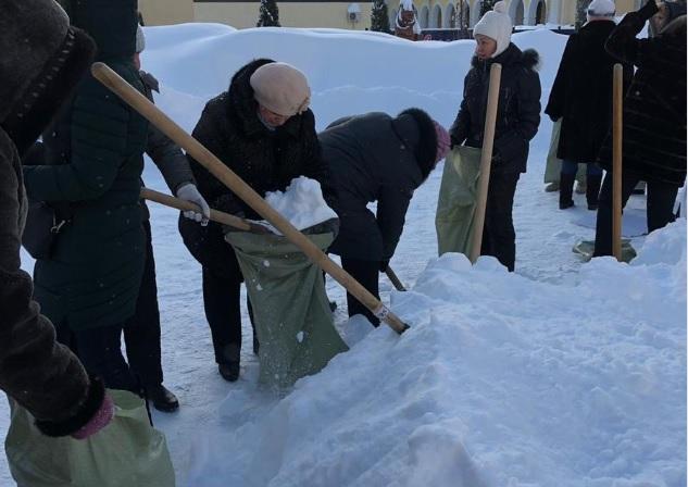 Саратовских учителей выгнали на мороз собирать снег в мешки / Фото: Twitter Саратовских учителей выгнали на мороз собирать снег в мешки / Фото: Twitter
