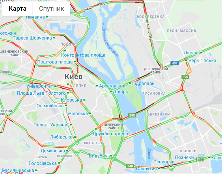 Київ скували 8-бальні затори (карта)
