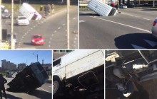 "Голлівуд відпочиває": у Києві посеред дороги мікроавтобус провалився під асфальт (фото)