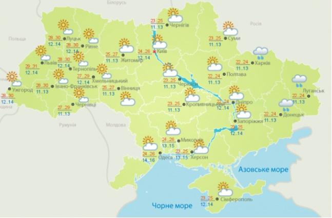 Прогноз погоди на 30 червня від Укргідрометцентру
