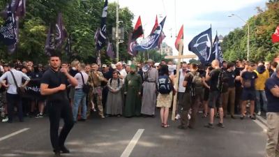 Nationalists block Kyiv's Volodymyrska Street / Screenshot