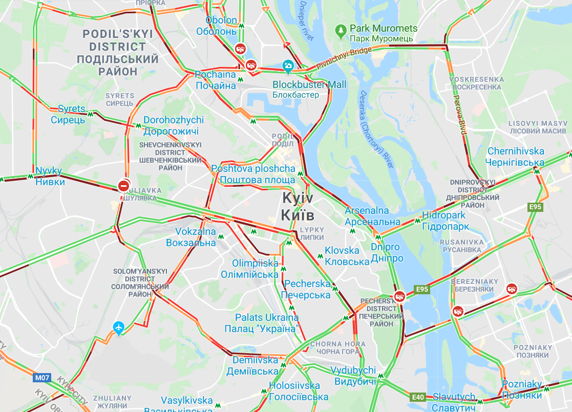 У Києві знову затори / Google maps