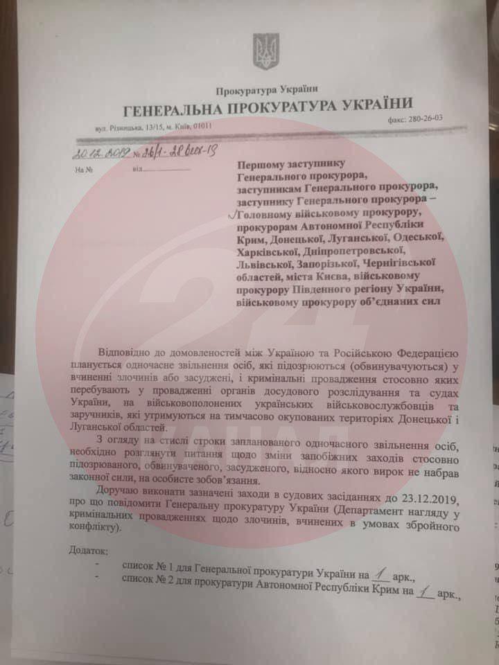 Лист генпрокурора Рябошапки у якому він вимагає звільнити екс-беркутівців / 24 канал Лист генпрокурора Рябошапки у якому він вимагає звільнити екс-беркутівців / 24 канал