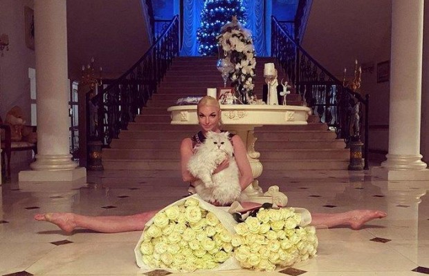 "Бідна тварина!": Волочкова сіла на шпагат з котом на руках (фото)