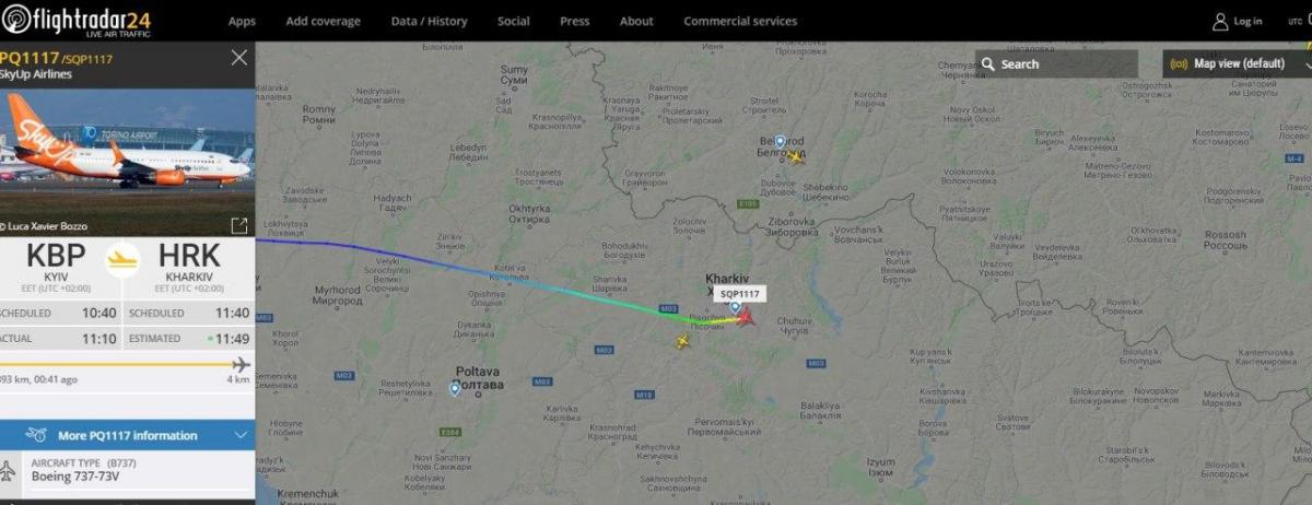 Самолет прилетел в Харьков / фото flightradar24.com Самолет прилетел в Харьков / фото flightradar24.com