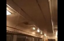 Лило как из ведра: в сети появилось видео вагона электрички с дырявым потолком