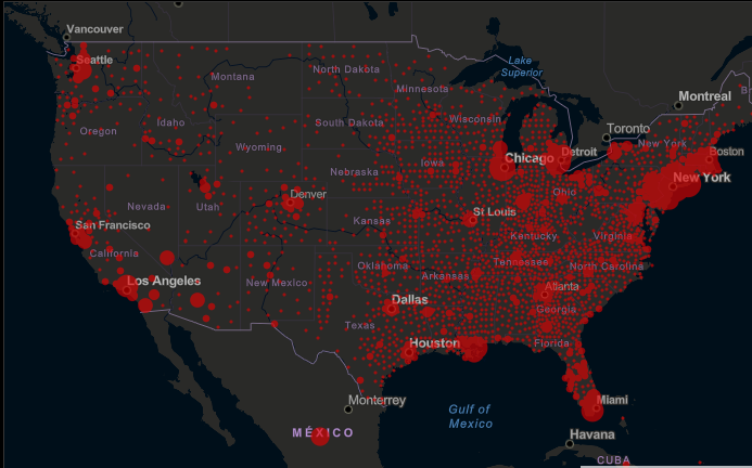 Коронавирус карта распространение в США / скриншот gisanddata.maps.arcgis.com Коронавирус карта распространение в США / скриншот gisanddata.maps.arcgis.com