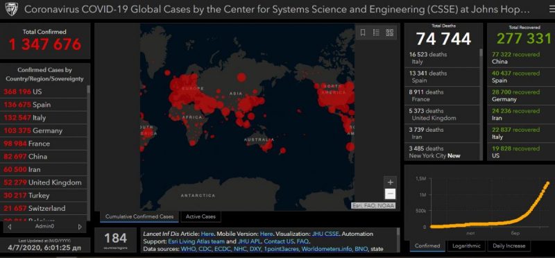 Статистика распространения коронавирус в мире / фото gisanddata.maps.arcgis.com