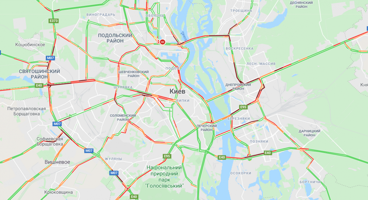 Ранок у Києві почалося з пробок / Google Maps Ранок у Києві почалося з пробок / Google Maps
