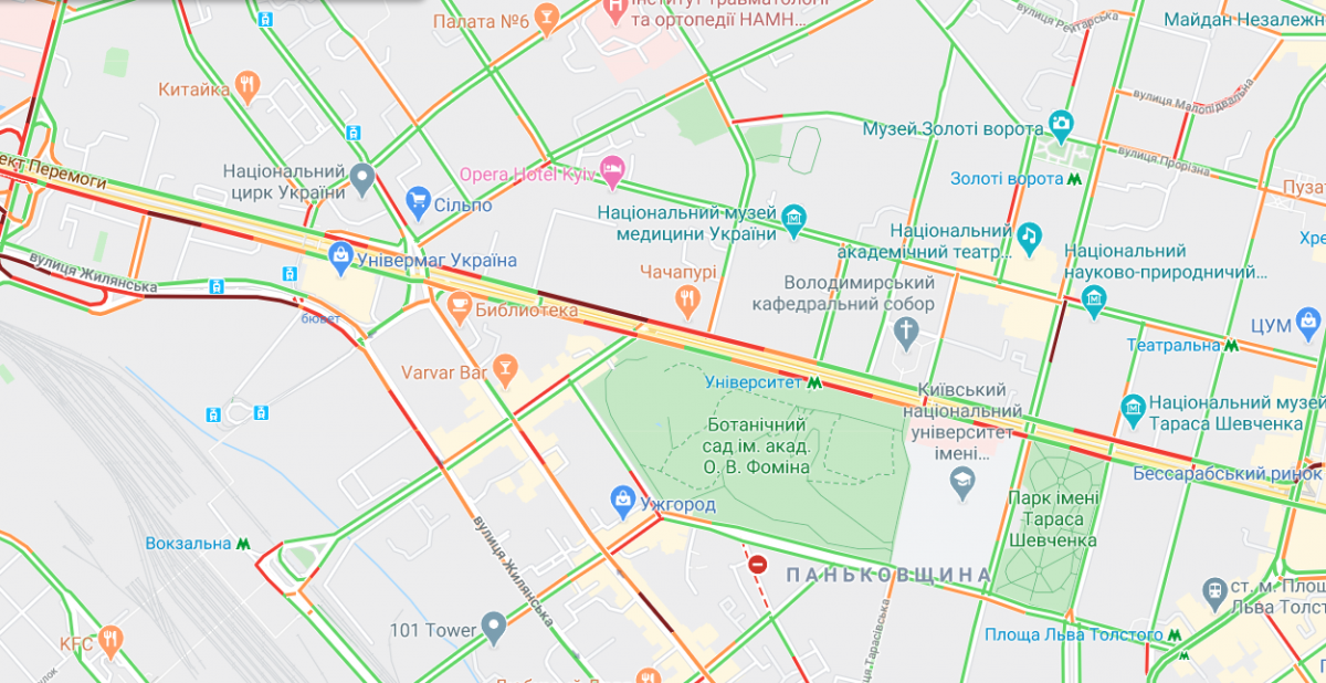 В центре города движение местами осложнено / Google Maps В центре города движение местами осложнено / Google Maps