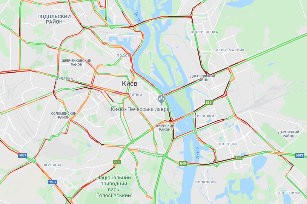 Все дороги с левого берега заблокированы / Google Maps Все дороги с левого берега заблокированы / Google Maps