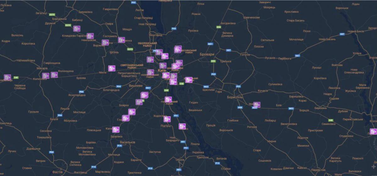 Карта видеокамер фиксации нарушения ПДД в Киевской области / фото МВД