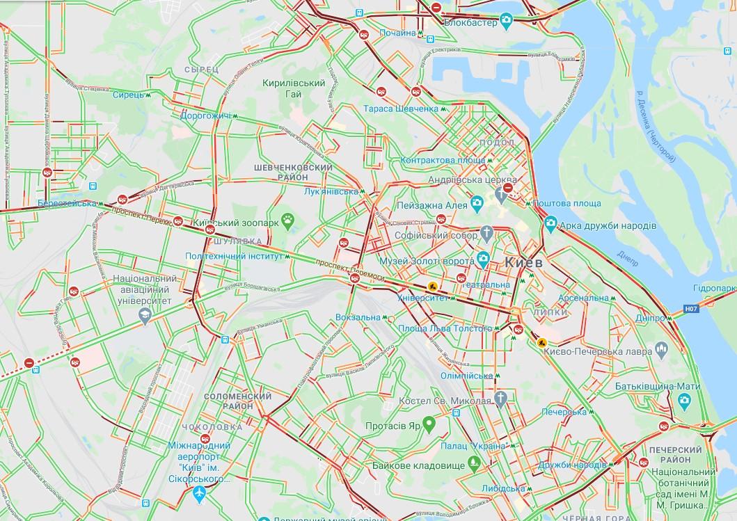 Коллапс на дорогах в Киеве / скриншот Google-карта Коллапс на дорогах в Киеве / скриншот Google-карта