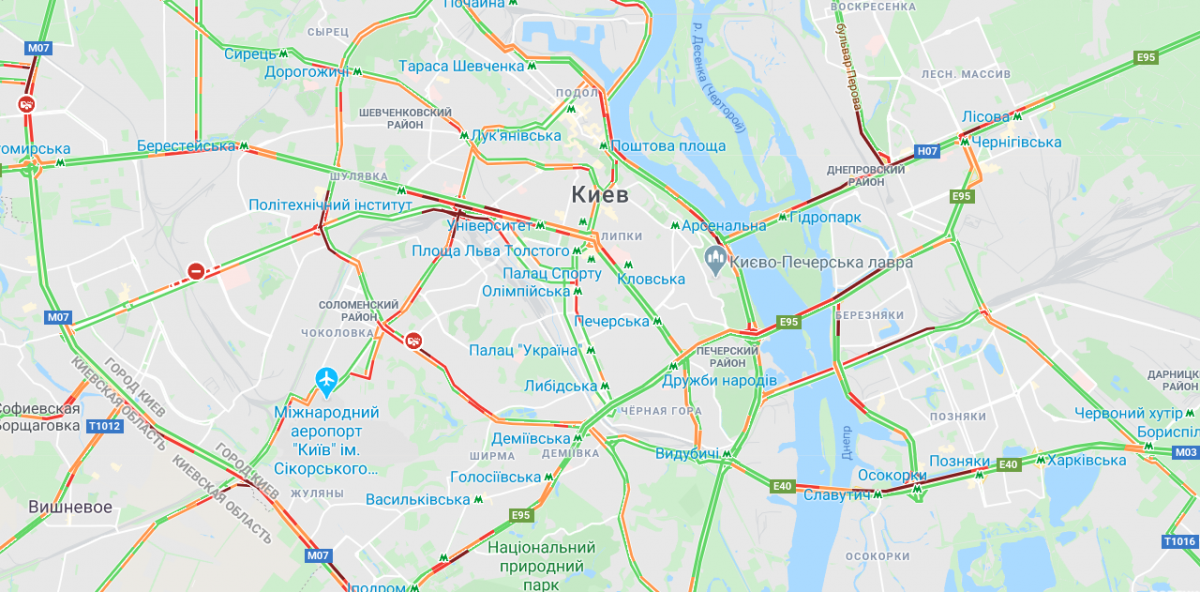 Традиційно зупинився рух на мостах / Google Maps Традиційно зупинився рух на мостах / Google Maps
