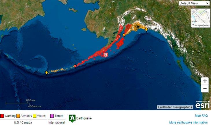 Біля берегів Аляски стався потужний землетрус / tsunami.gov Біля берегів Аляски стався потужний землетрус / tsunami.gov