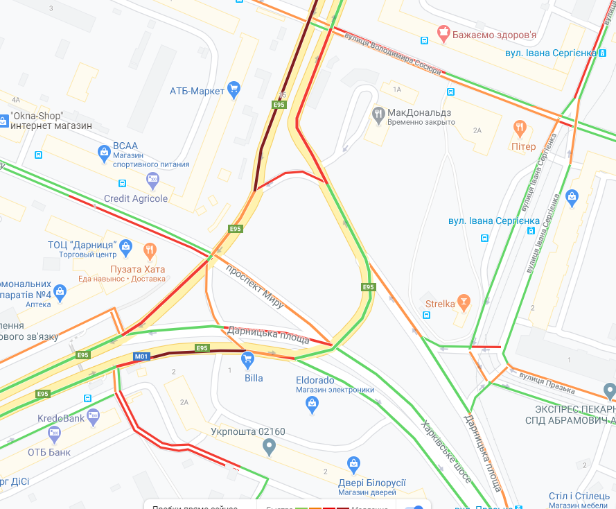 Затори на Лівому березі / Google Maps Затори на Лівому березі / Google Maps