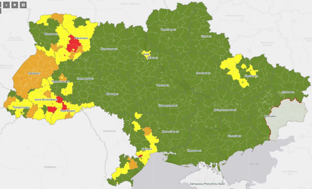 Зоны карантина в Украине