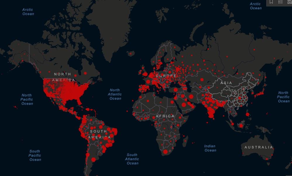 Карта распространения вируса в мире / скриншот