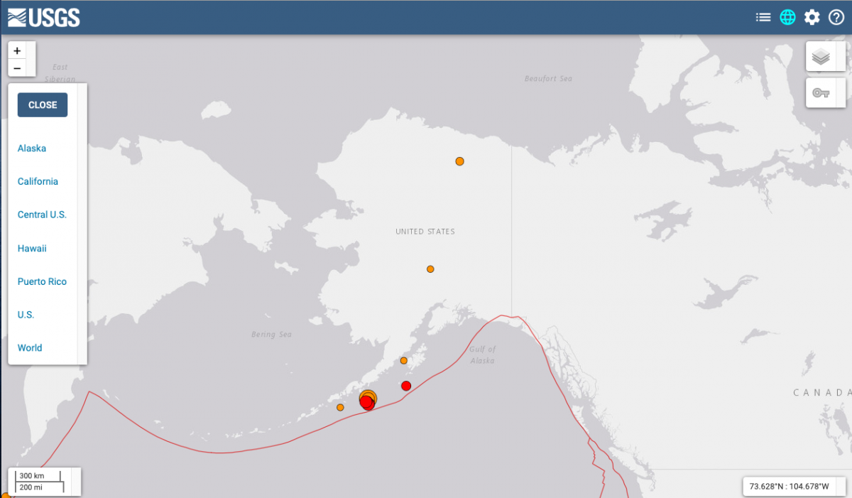 Землетрясение магнитудой 7,4 случилось у побережья Аляски