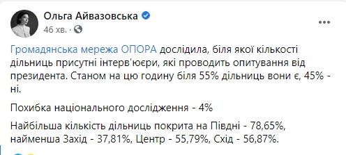 Опитування від Зеленського проводиться біля 55% виборчих дільниць - ОПОРА Опитування від Зеленського проводиться біля 55% виборчих дільниць - ОПОРА