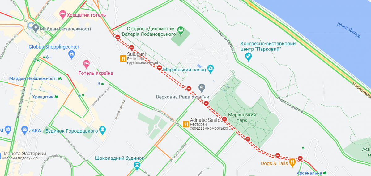 Проїхати по Грушевського зараз не є можливим / Google Maps Проїхати по Грушевського зараз не є можливим / Google Maps