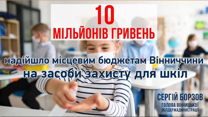 Голова ОДА Борзов: Вінничина отримала 10 мільйонів гривень на засоби захисту для шкіл Голова ОДА Борзов: Вінничина отримала 10 мільйонів гривень на засоби захисту для шкіл