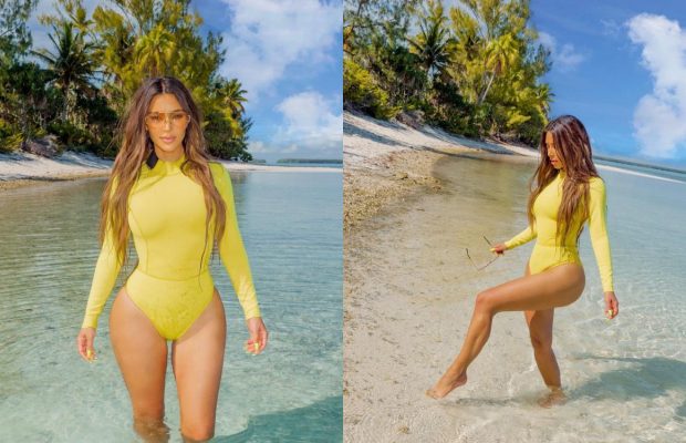 Кім Кардашьян знялася на пляжі в тісному боді (фото)