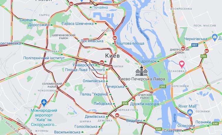 Пробки в Киеве 24 декабря 2020 / Скриншот Google Maps Пробки в Киеве 24 декабря 2020 / Скриншот Google Maps