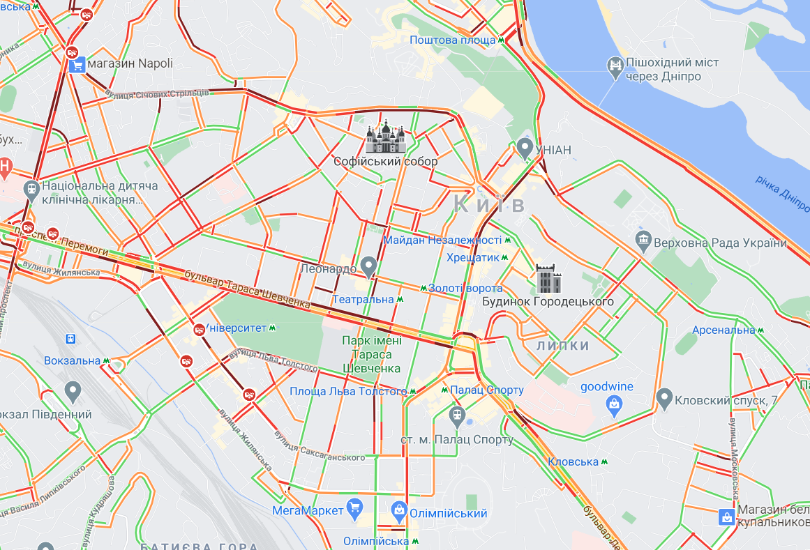 Пробки в Киеве / Google Maps Пробки в Киеве / Google Maps