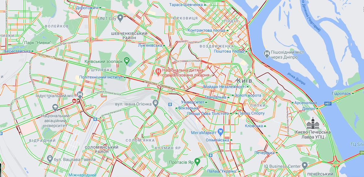 Ситуація на дорогах Києва 24 лютого / google.com/maps Ситуація на дорогах Києва 24 лютого / google.com/maps